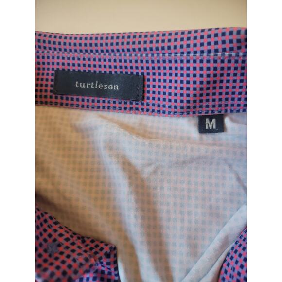 Turtleson Polo Shirt‎ M Pink /Blue Checked Performance Stretch Golf Casual Men - Picture 4 of 6